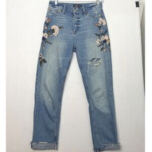 Abercrombie & Fitch Annie High Rise Girlfriend Jeans Sz 24/00 Floral Embroidery